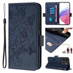 For BLU View 5 Embossed Rose RFID Anti-theft Leather Phone Case(Dark Blue)