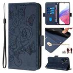 For BLU C9 Embossed Rose RFID Anti-theft Leather Phone Case(Dark Blue)