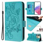 For Oukitel C57s Embossed Rose RFID Anti-theft Leather Phone Case(Light Blue)