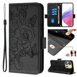 For Oukitel C57s Embossed Rose RFID Anti-theft Leather Phone Case(Black)