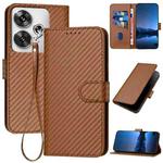 For Redmi Turbo 3 / Xiaomi Poco F6 YX0070 Carbon Fiber Buckle Leather Phone Case with Lanyard(Coffee)