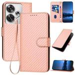 For Redmi Turbo 3 / Xiaomi Poco F6 YX0070 Carbon Fiber Buckle Leather Phone Case with Lanyard(Pink)