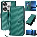 For Redmi Turbo 3 / Xiaomi Poco F6 YX0070 Carbon Fiber Buckle Leather Phone Case with Lanyard(Dark Green)