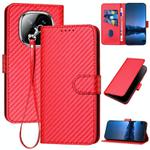 For Redmi Note 14 Pro+ 5G YX0070 Carbon Fiber Buckle Leather Phone Case with Lanyard(Red)