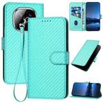 For Redmi Note 14 Pro+ 5G YX0070 Carbon Fiber Buckle Leather Phone Case with Lanyard(Light Blue)