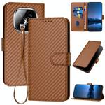 For Redmi Note 14 Pro+ 5G YX0070 Carbon Fiber Buckle Leather Phone Case with Lanyard(Coffee)