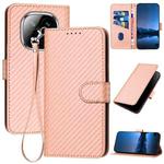 For Redmi Note 14 Pro+ 5G YX0070 Carbon Fiber Buckle Leather Phone Case with Lanyard(Pink)