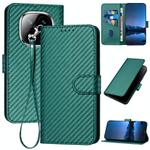 For Redmi Note 14 Pro+ 5G YX0070 Carbon Fiber Buckle Leather Phone Case with Lanyard(Dark Green)