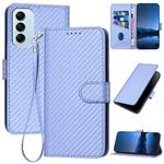 For Samsung Galaxy M14 5G / F14 5G YX0070 Carbon Fiber Buckle Leather Phone Case with Lanyard(Light Purple)