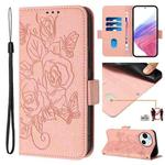 For Sharp Aquos Sense9 Plus Embossed Rose RFID Anti-theft Leather Phone Case(Pink)