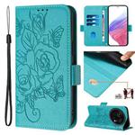 For Sharp Aquos R9 Pro Embossed Rose RFID Anti-theft Leather Phone Case(Light Blue)