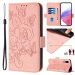 For Sharp Basio Active3 Embossed Rose RFID Anti-theft Leather Phone Case(Pink)
