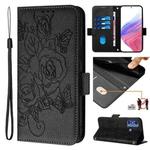 For ZTE Blade A53 Pro Embossed Rose RFID Anti-theft Leather Phone Case(Black)