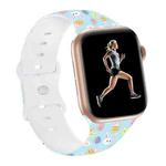 For Apple Watch SE 2023 44mm Butterfly Buckle Easter Printed Silicone Watch Band(Easter Eggs Blue)