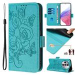 For OPPO Find X7 Embossed Rose RFID Anti-theft Leather Phone Case(Light Blue)