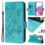 For OPPO Reno8 Pro 5G Global Embossed Rose RFID Anti-theft Leather Phone Case(Light Blue)