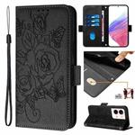 For OPPO Reno9 5G / Reno9 Pro 5G Embossed Rose RFID Anti-theft Leather Phone Case(Black)