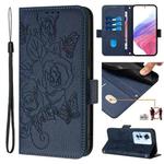 For OPPO Reno11 F 5G Global / F25 Pro Embossed Rose RFID Anti-theft Leather Phone Case(Dark Blue)