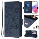 For OPPO Reno12 Pro Global Embossed Rose RFID Anti-theft Leather Phone Case(Dark Blue)