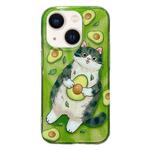 For iPhone 13 Illustration Graffiti Cat Pattern Double Layer LMD Phone Case(Avocado)