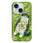For iPhone 15 Illustration Graffiti Cat Pattern Double Layer LMD Phone Case(Avocado)