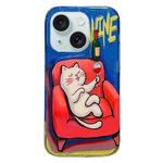 For iPhone 15 Illustration Graffiti Cat Pattern Double Layer LMD Phone Case(Red Wine)