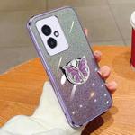 For Honor 100 Plated Gradient Glitter Butterfly Holder TPU Phone Case(Purple)