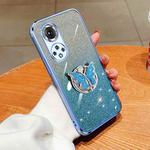 For Honor 50 Pro Plated Gradient Glitter Butterfly Holder TPU Phone Case(Sierra Blue)