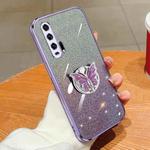 For Honor 20 Pro Plated Gradient Glitter Butterfly Holder TPU Phone Case(Purple)