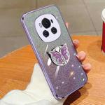 For Honor Magic6 Plated Gradient Glitter Butterfly Holder TPU Phone Case(Purple)