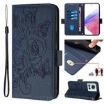 For OnePlus 10R / Ace / 10R Prime Embossed Rose RFID Anti-theft Leather Phone Case(Dark Blue)