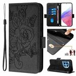 For OnePlus 12R 5G Embossed Rose RFID Anti-theft Leather Phone Case(Black)