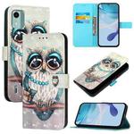 For Nokia C12 3D Painting Horizontal Flip Leather Phone Case(Grey Owl)