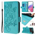 For itel P40 Embossed Rose RFID Anti-theft Leather Phone Case(Light Blue)