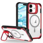 For iPhone 16 Plus Transparent Acrylic MagSafe Lens Holder Phone Case(Red)