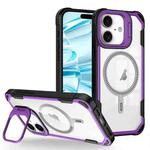 For iPhone 16 Transparent Acrylic MagSafe Lens Holder Phone Case(Purple)