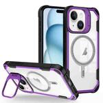 For iPhone 15 Plus Transparent Acrylic MagSafe Lens Holder Phone Case(Purple)