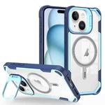 For iPhone 15 Plus Transparent Acrylic MagSafe Lens Holder Phone Case(Blue)