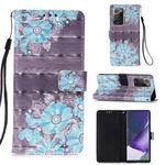 For Samsung Galaxy Note20 Ultra 3D Painting Horizontal Flip Leather Case with Holder & Card Slot & Wallet & Lanyard(Blue Flower)