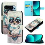 For Google Pixel 9 3D Painting Horizontal Flip Leather Phone Case(Grey Owl)