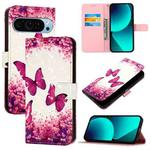 For Google Pixel 9 Pro XL 3D Painting Horizontal Flip Leather Phone Case(Rose Butterfly)