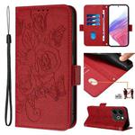 For Infinix Hot 40i Embossed Rose RFID Anti-theft Leather Phone Case(Red)