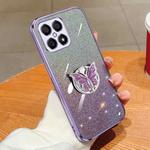 For Honor X30i Plated Gradient Glitter Butterfly Holder TPU Phone Case(Purple)