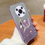 For Honor X30 Plated Gradient Glitter Butterfly Holder TPU Phone Case(Purple)