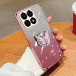 For Honor X8a Plated Gradient Glitter Butterfly Holder TPU Phone Case(Pink)