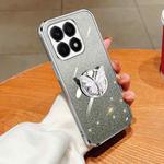 For Honor X8a Plated Gradient Glitter Butterfly Holder TPU Phone Case(Silver)