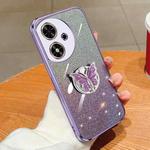 For Honor Play 50 Plated Gradient Glitter Butterfly Holder TPU Phone Case(Purple)