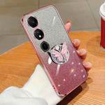 For Honor Play 40 Plated Gradient Glitter Butterfly Holder TPU Phone Case(Pink)