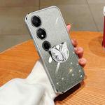 For Honor Play 40 Plated Gradient Glitter Butterfly Holder TPU Phone Case(Silver)