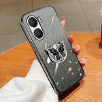 For Honor Play 40 Plus Plated Gradient Glitter Butterfly Holder TPU Phone Case(Black)